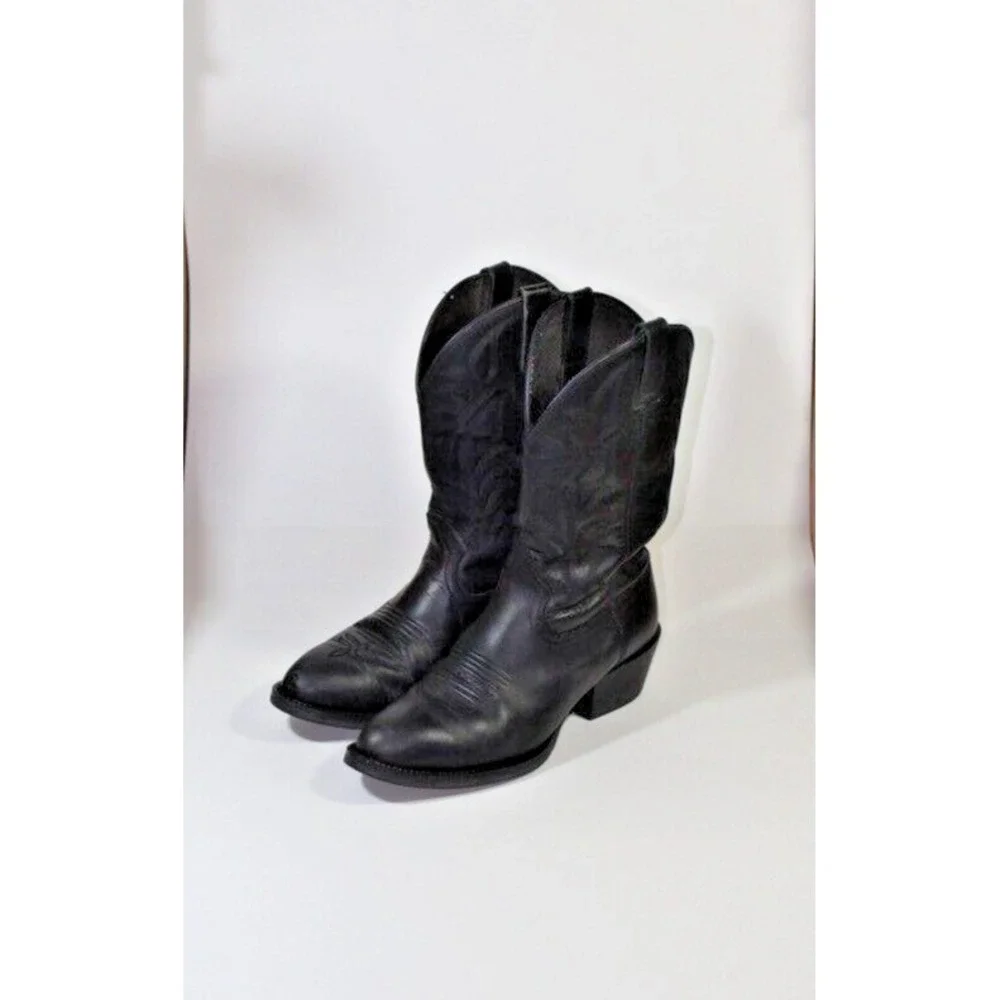 Tony Lama Mens Cowboy Western Boots Black Leather BB2020 Pull On Stitched 9.5 D
